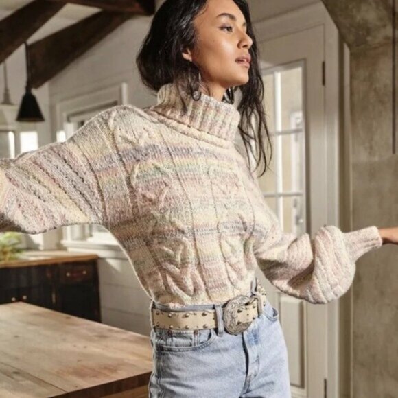 Free People Popsicle Marled Turtleneck Pullover Sweater Size M - Picture 1 of 9